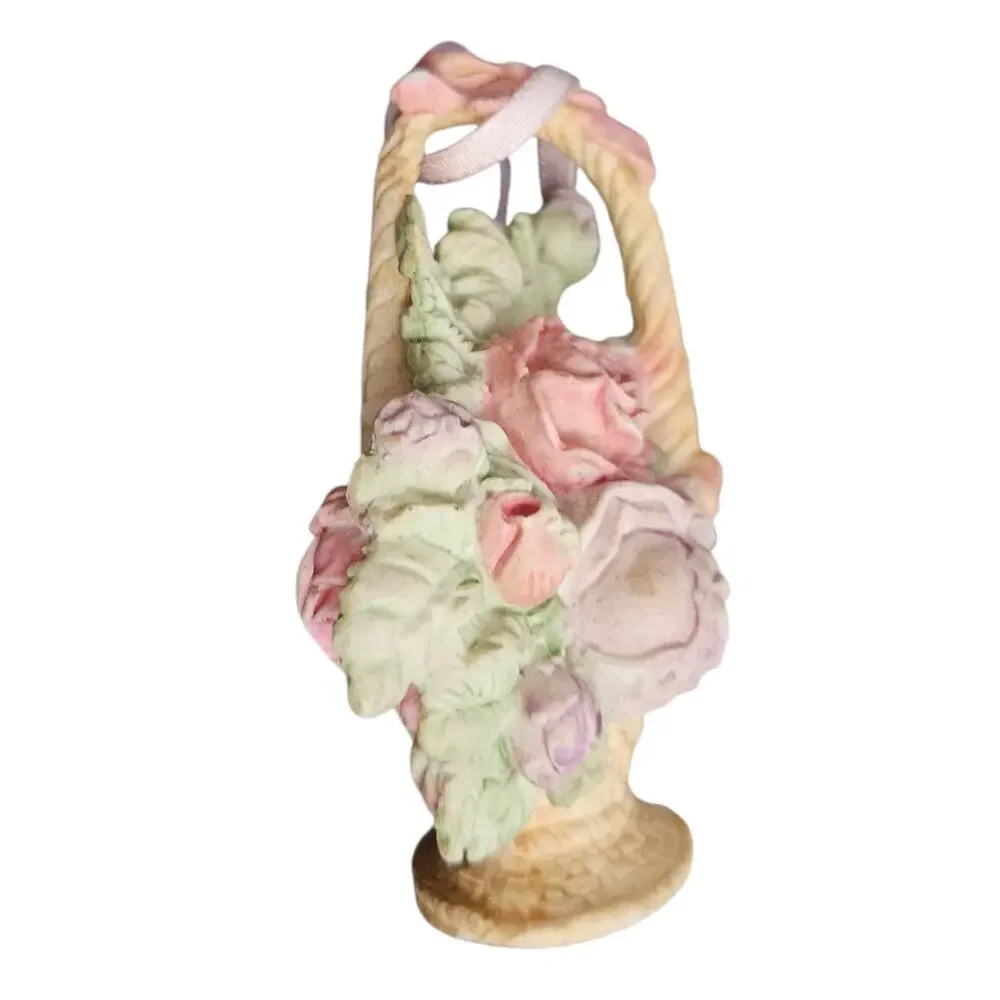 Set of 4 Floral Basket Christmas Ornaments Roses Pastel Victorian Style